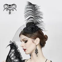 Load image into Gallery viewer, AS054 Gothic feather sexy women mesh headwear small hats with hairclip
