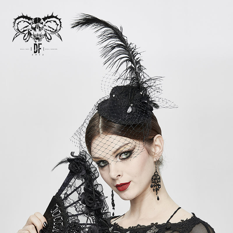 AS054 Gothic feather sexy women mesh headwear small hats with hairclip