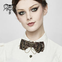 Load image into Gallery viewer, AS056 punk wedding metal chains brown women steampunk leather bow tie
