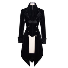 Load image into Gallery viewer, CT02001 gothic ladies embroidered high collar black dovetail velveteen coat
