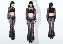 Load image into Gallery viewer, EPT004 sexy women transparent lace bell-bottoms pants with bead chain
