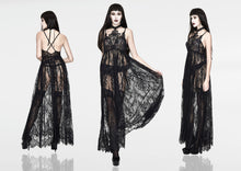 Load image into Gallery viewer, ESKT024S Mysterious Night transparent lace high waist sexy lingerie women halter long dress
