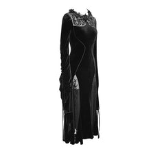 Load image into Gallery viewer, ESKT026 flocking pattern trumpet sleeve sexy ladies gothic party fitted velvet dress
