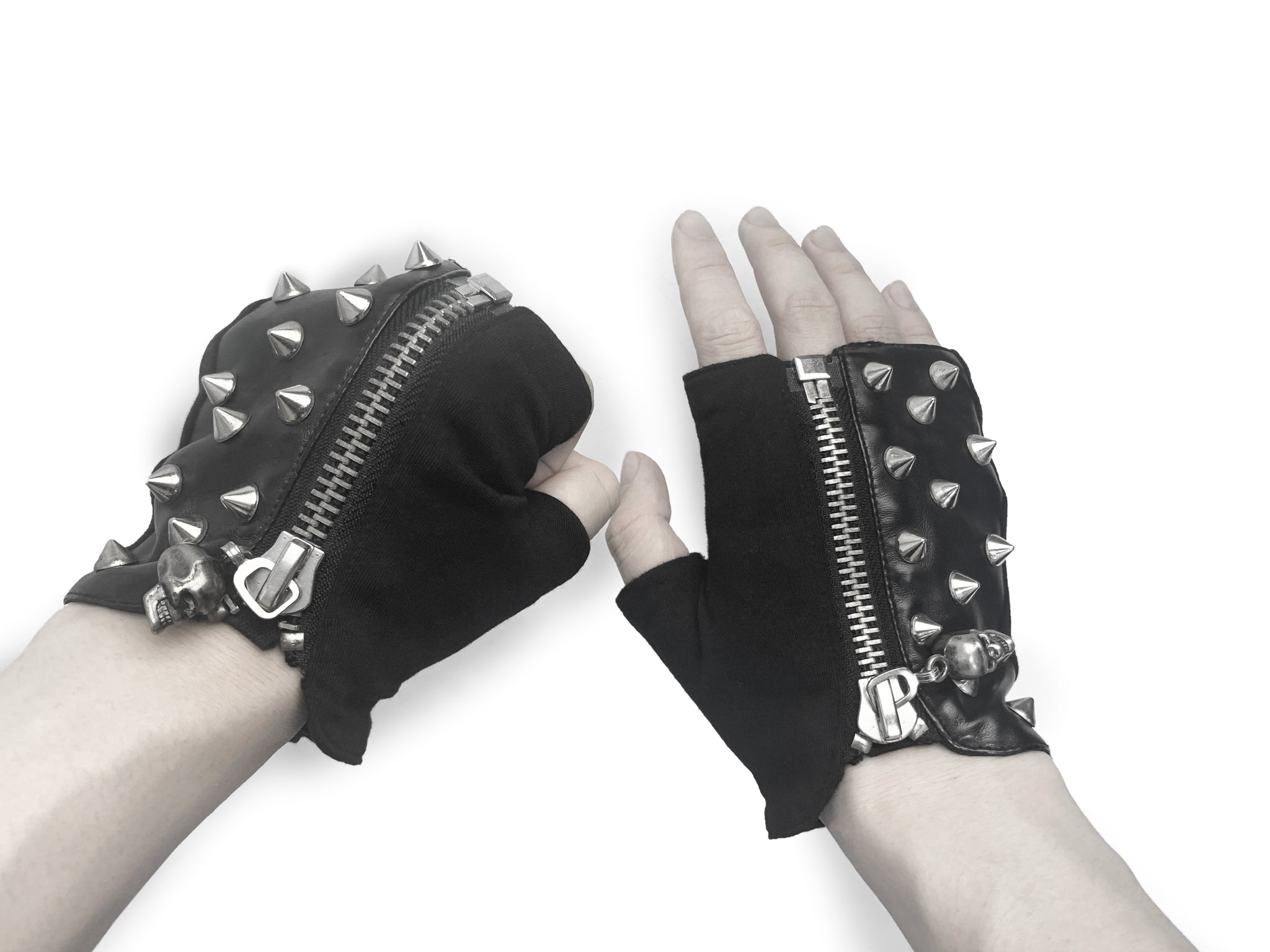 GE010 spiked men punk rock zipper up half-finger leather gloves – Devil  Fashion Official