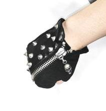 Load image into Gallery viewer, GE010 spiked men punk rock zipper up half-finger leather gloves
