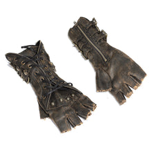 Load image into Gallery viewer, GE011 Unisex style brown Steampunk medium length fitted gloves with loops
