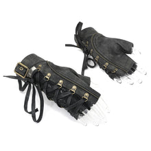 Load image into Gallery viewer, GE012 Distressed brown Steampunk metallic fitted medium length bandage gloves
