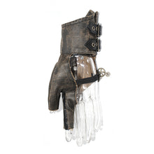 Load image into Gallery viewer, GE014 Brown Steampunk metallic gear women leather gloves with chains
