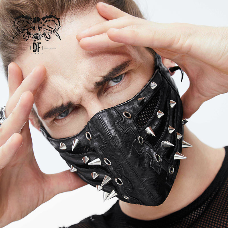 MK01501 unique punk metallic spiked leather mask for women and men