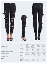 Load image into Gallery viewer, PT009 Devil fashion black broken holes punk women ripped jeans with loops
