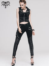 Load image into Gallery viewer, PT01801 daily life punk women black skinny pants with leg bag
