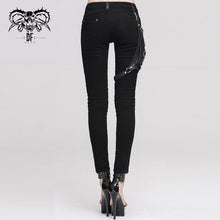 Load image into Gallery viewer, PT01801 daily life punk women black skinny pants with leg bag
