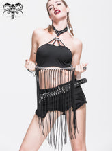 Load image into Gallery viewer, PT026 hot girls summer punk ripped black shorts with fringes belt
