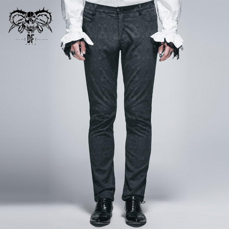PT028 party wearing Gothic jacquard classic style black men trousers