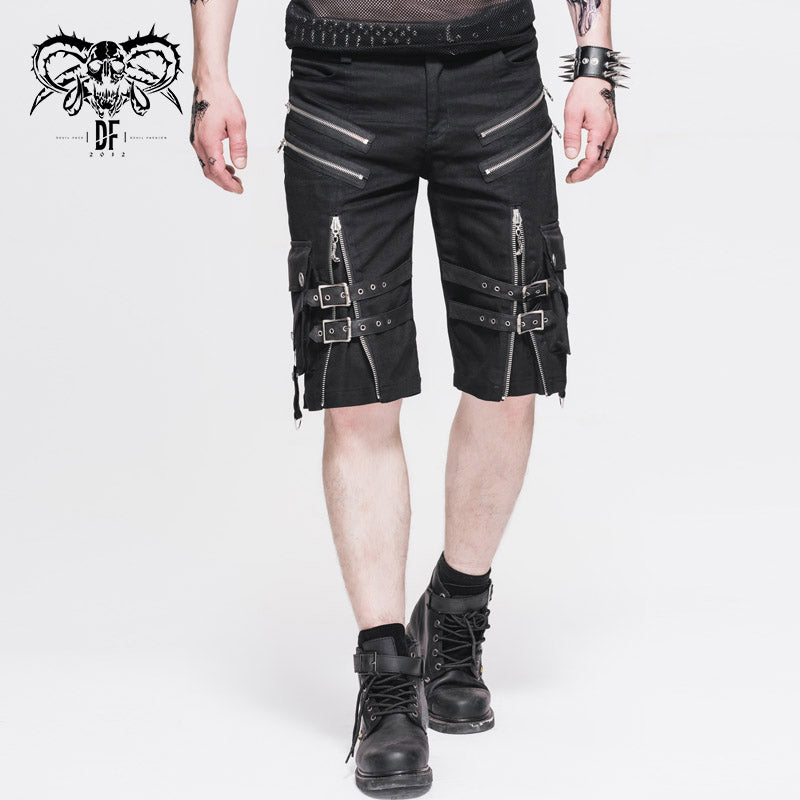 PT029 punk rock adjustable zippered summer men shorts with loops