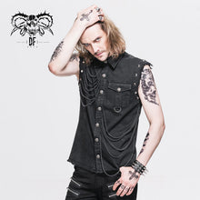 Load image into Gallery viewer, SHT007 club punk rock unedged sleeveless black men faded shirts with pocket
