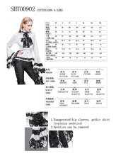 Load image into Gallery viewer, SHT00902 party gothic big flared sleeves bandage black and white color contrast women blouse with necktie
