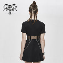 Load image into Gallery viewer, SKT095 daily life black women mesh waist pure cotton stretchy punk dress with chains
