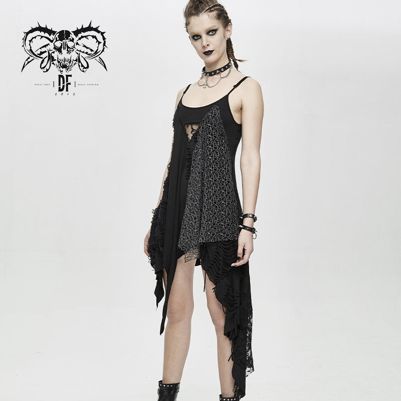 SKT103 daily asymmetrical Punk black gray torn broken holes