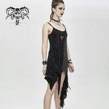 Load image into Gallery viewer, SKT103 daily asymmetrical Punk black gray torn broken holes knitted women slip dress
