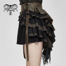 Load image into Gallery viewer, SKT107 Steampunk girls multi-layer wavy edges striped short half skirt with corset

