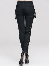 Load image into Gallery viewer, TRW105 daily life Punk style lace up stretchy black women pants
