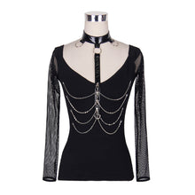 Load image into Gallery viewer, TT004 summer punk big collar bright leather chocker sexy women T-shirt with chain
