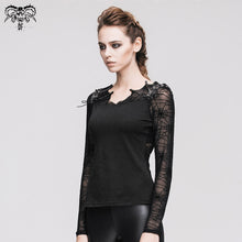 Load image into Gallery viewer, TT013 transparent spider web back mesh long sleeve punk black sexy women t-shirts
