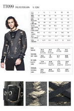 Load image into Gallery viewer, TT099 Autumn everyday wear men black and apricot broken holes punk long sleeves T-shirt
