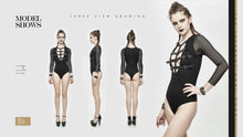 Load image into Gallery viewer, TT131 Adjustable leather loops mesh sleeves sexy women cotton punk bodysuits
