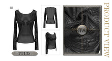 Load image into Gallery viewer, TT135 punk skeleton palm leather embroidery fetish sexy women round collar mesh T-shirt
