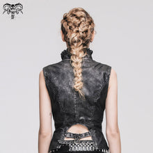 Load image into Gallery viewer, WT00501 Black and silver big opening chest wave collar sexy lady leather waistcoats
