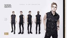 Load image into Gallery viewer, WT045 Summer worn out metallic bullet clip black punk rock sleeveless men shirts
