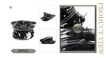 Load image into Gallery viewer, AS041 Military uniform punk spiked black bright leather hat with chains
