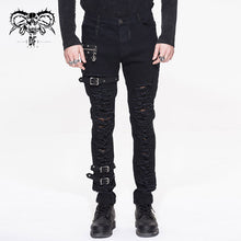 Load image into Gallery viewer, PT040 daily life wear men metallic punk broken holes trousers with loops
