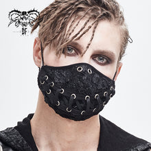 Load image into Gallery viewer, MK024 Torn mouth pattern ribbons lace up punk black cloth mask
