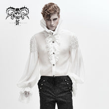 Load image into Gallery viewer, SHT05002 Gothic lace cuff high collar pleated chiffon white men shirts with flounces necktie
