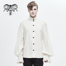 Load image into Gallery viewer, SHT04802 steampunk puff sleeve high collar cotton and linen men white shirts
