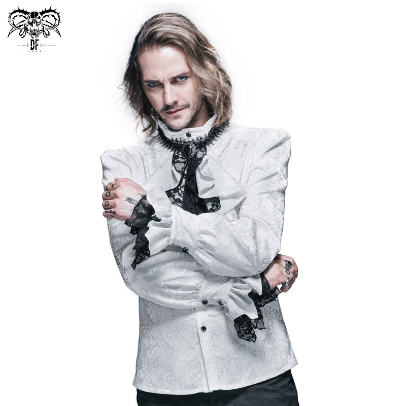 SHT01002 Gothic festival Paisley patterned lace sleeves white gentle men shirts with bow tie