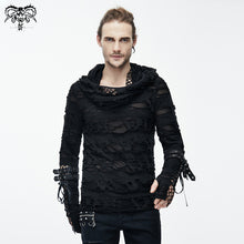 Load image into Gallery viewer, TT084 punk men ripped finger covered autumn hooded black top
