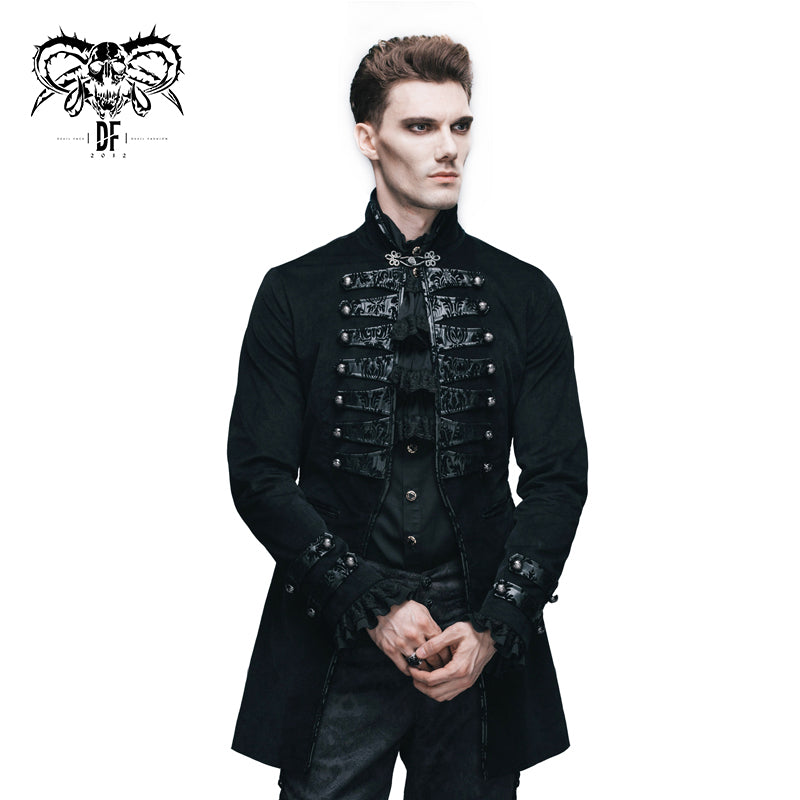 CT023 Gothic fake two pieces embroidered turn down collar velvet men coat