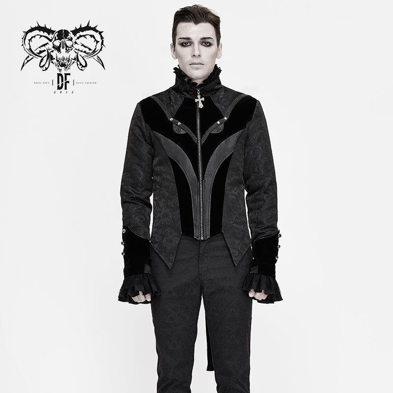 CT165 Bird shaped patchwork black zipper up Gothic men jacket