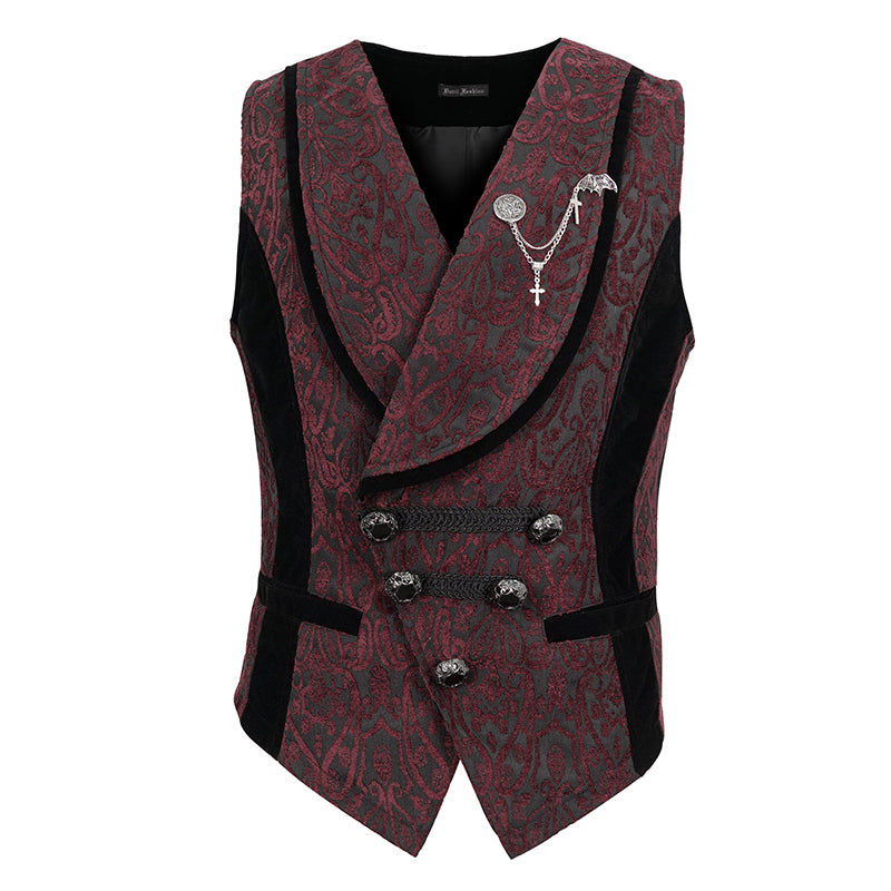 WT07002 Gothic dark pattern black and red vest (with brooch)