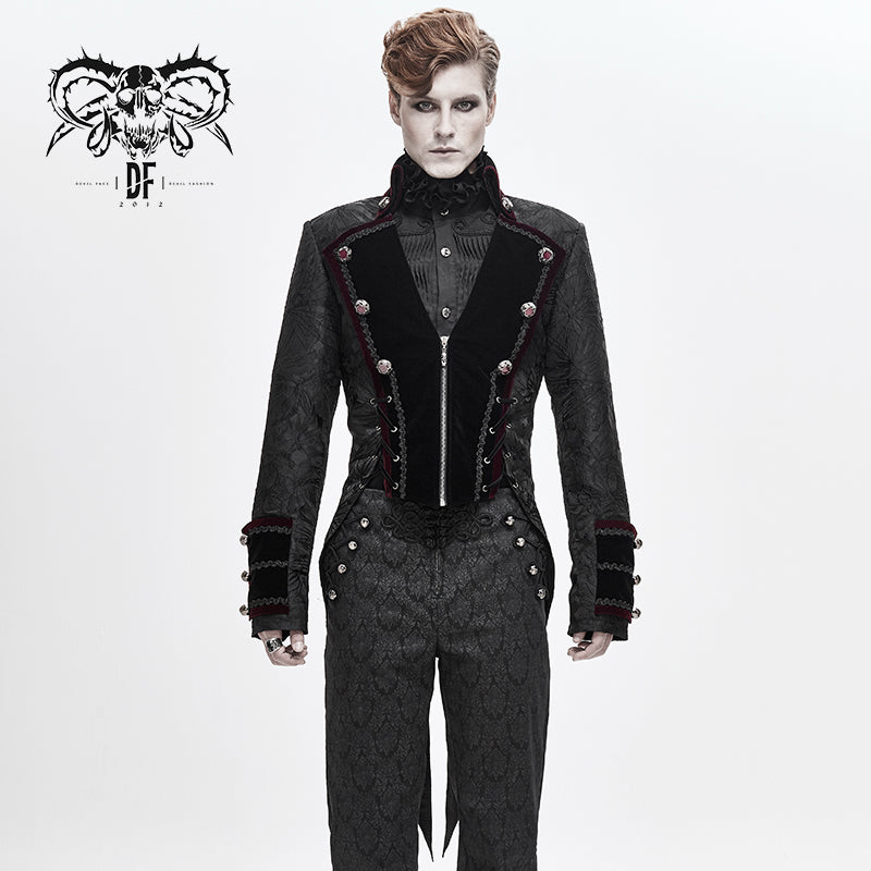 CT146 gorgeous Gothic Party jacquard floral pattern men velveteen swallowtail coat