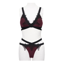 Load image into Gallery viewer, SST008 Burgundy Gothic Lace Swimsuit Set
