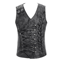 Load image into Gallery viewer, WT047 Autumn Punk rock fog-flower patterned lace up black men leather waistcoat

