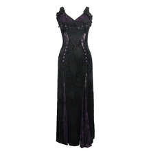 Load image into Gallery viewer, ESKT022 Gothic party nipped waist purple formal gown long rose lace booty package hip dress
