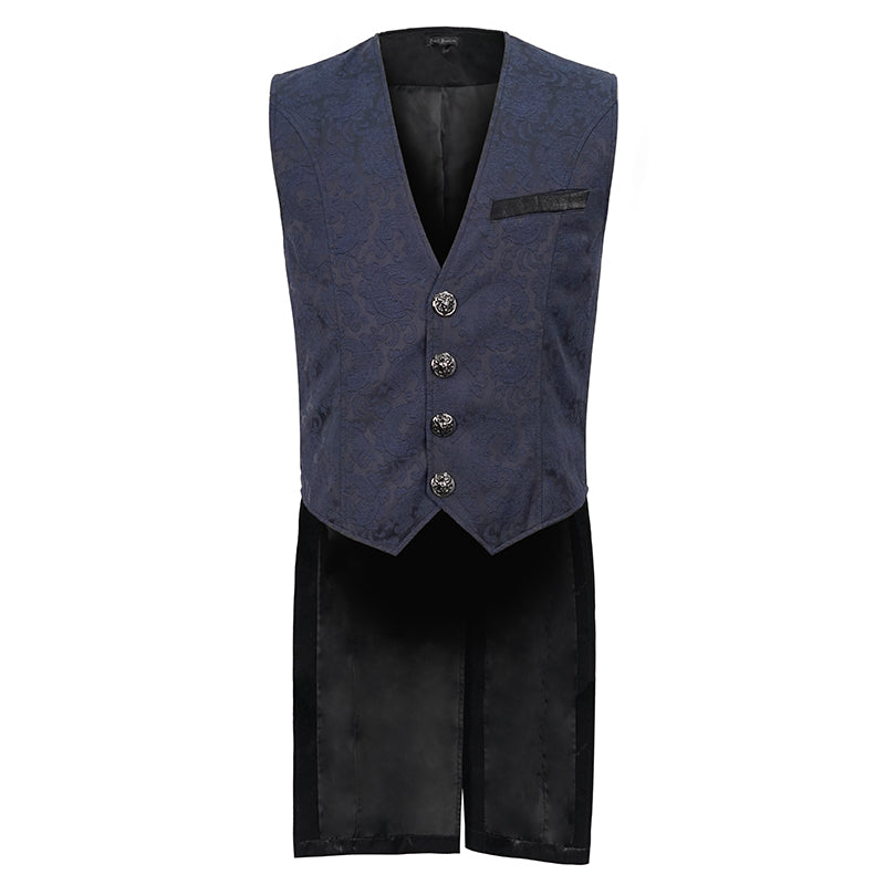 WT06902 Blue gothic men's vest with tail