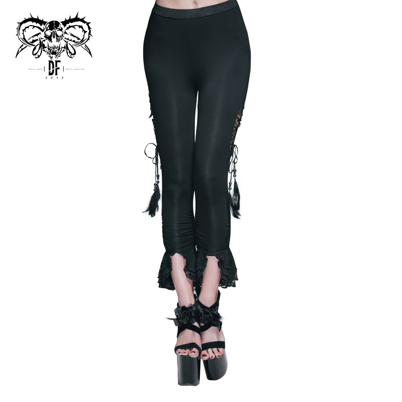 PT025 daily life stylish sexy women gothic lace up ninth bell-bottomed pants