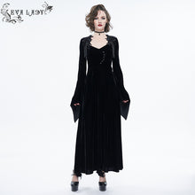 Load image into Gallery viewer, ESKT033 V neck flare sleeves velvet fringed lace gothic sexy ladies women black long party dress
